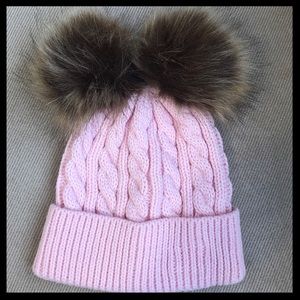 Baby/Toddler Faux Fur Pom Pom Knit Hat Pink